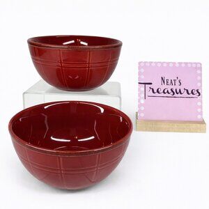 Country Living COOPER RED Solid Embossed Lines Soup Cereal Anything Bowls Set 2